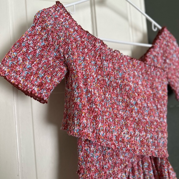 Poupette St Barth Soledad Floral Smocked Asymmetrical Mini Ruffle Dress Sz Small - Picture 4 of 9